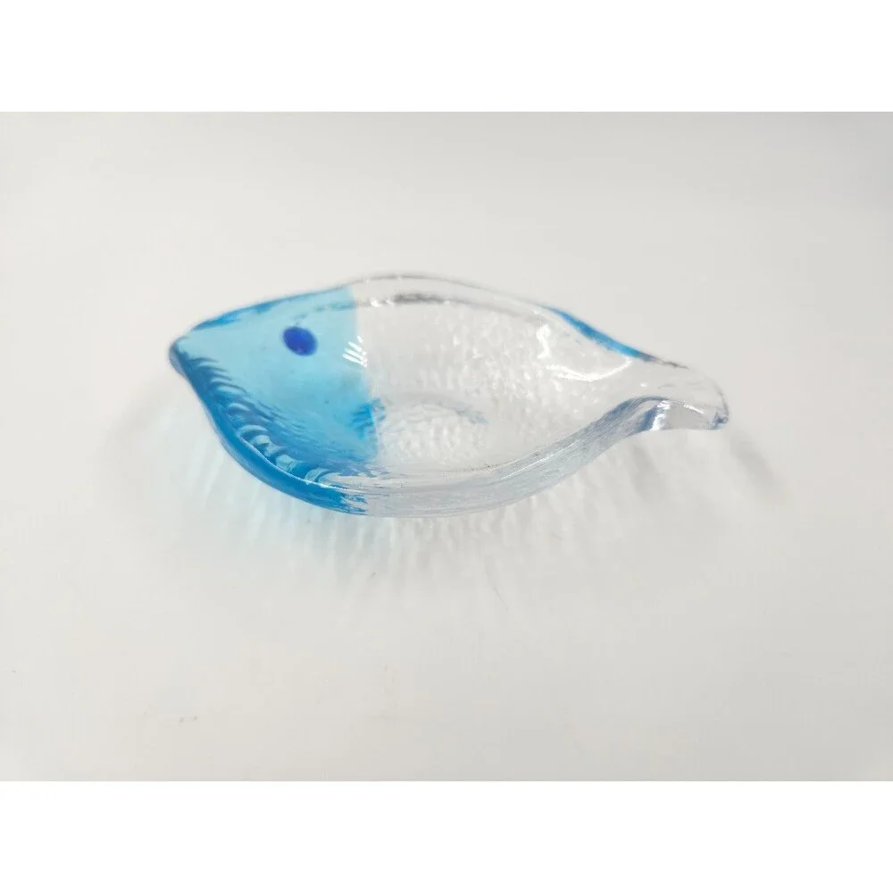 Unbranded Blue Clear Glass Fish Vintage Spoon Rest or Ashtray Multi Color
